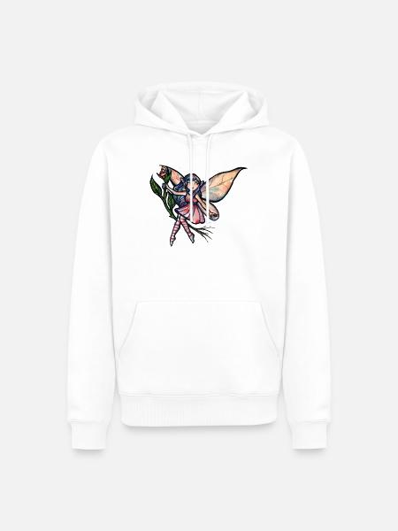 Verspielte Fee auf Rosenzweig - Männer Premium Bio Hoodie - Weiß