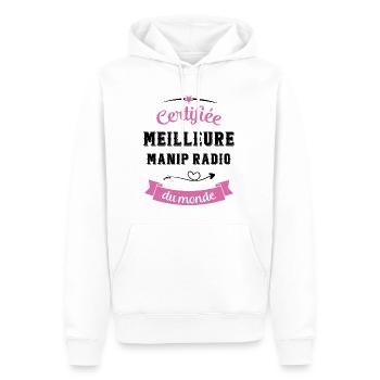 Certifiée meilleure manip radio du monde - Sweat à capuche Premium bio Homme - blanc - Devant - Nico (187cm)