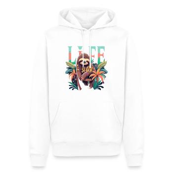 Life is Sloth T-Shirt - Slow Down and Relax - Men’s Premium Organic Hoodie - white - Front - Nico (187cm)
