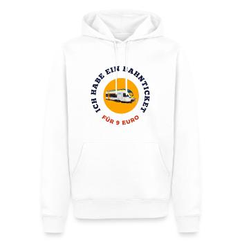 Ich habe ein Bahnticket für 9 Euro - Männer Premium Bio Hoodie - Weiß - Vorne - Nico (187cm)