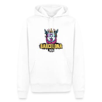 Barcelone 2025 Alpaga Party Holiday - Sweat à capuche Premium bio Homme - blanc - Devant - Nico (187cm)