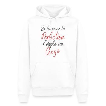 Si tu veux la perfection adopte u gégé - Sweat à capuche Premium bio Homme - blanc - Devant - Nico (187cm)