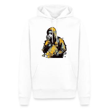 Kapuzenfrau trägt eine Gesichtsmaske mit einem gelben - Männer Premium Bio Hoodie - Weiß - Vorne - Nico (187cm)