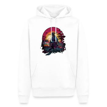 Chinesischer Krieger, der aus dem Sonnenuntergang auftaucht, Vektor - Männer Premium Bio Hoodie - Weiß - Vorne - Nico (187cm)