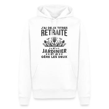 J'ai deux titres Retraité et jardinier 2 - Sweat à capuche Premium bio Homme - blanc - Devant - Nico (187cm)