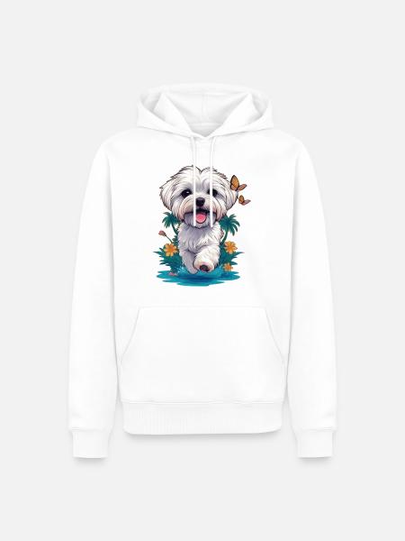 Chiot Maltais 🐾 - Sweat à capuche Premium bio Homme - blanc