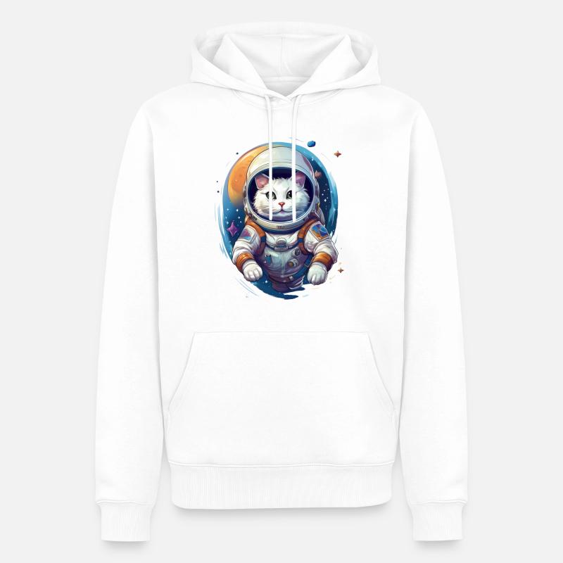 Le chat astronaute - Sweat à capuche Premium bio Homme - blanc