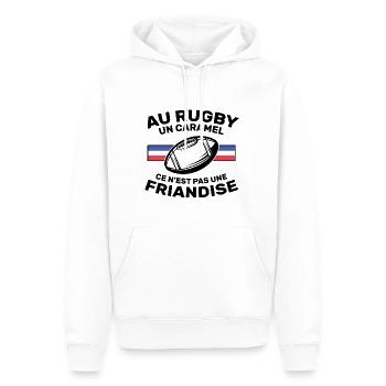 Au Rugby Un Caramel C'est Pas Une Friandise - Sweat à capuche Premium bio Homme - blanc - Devant - Nico (187cm)