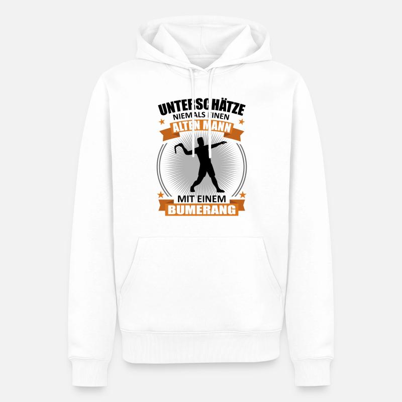 Bumerang Werfer Alter Mann Spruch Geschenk - Männer Premium Bio Hoodie - Weiß
