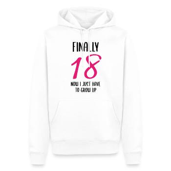 Offiziell Erwachsen - Und nun? - Männer Premium Bio Hoodie - Weiß - Vorne - Nico (187cm)