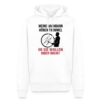 Trommler Nachbarn – Unüberhörbarer Beat - Männer Premium Bio Hoodie - Weiß - Vorne - Nico (187cm)