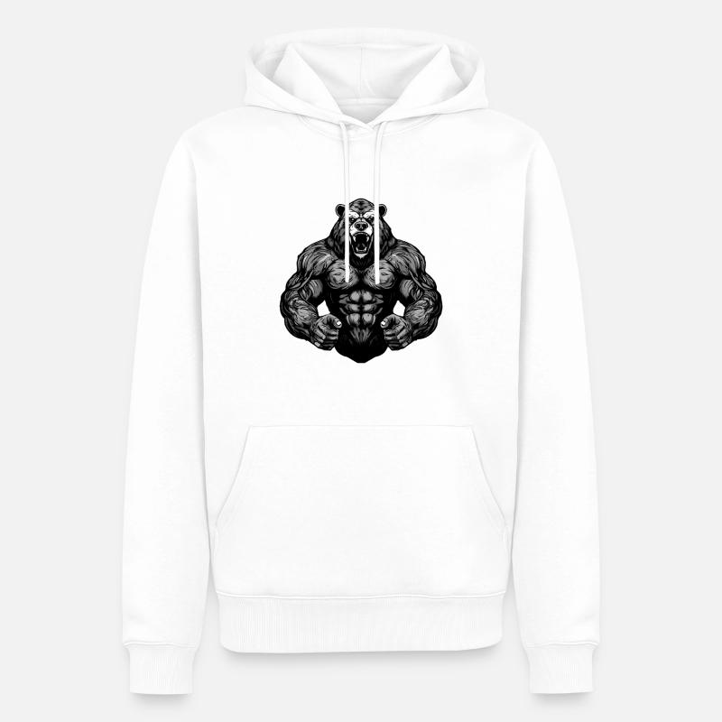 Musculation Bear Grizzly Muscles - Sweat à capuche Premium bio Homme - blanc