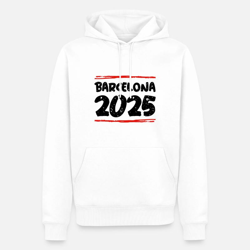 Barcelone 2025 Dicton - Sweat à capuche Premium bio Homme - blanc