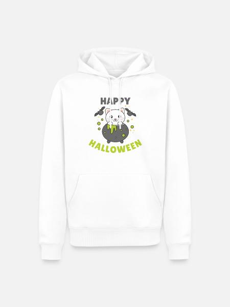 Cat Happy Halloween Cauldron Bat - Men’s Premium Organic Hoodie - white