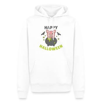 Cochon Joyeux Halloween Chaudron Chauve-souris - Sweat à capuche Premium bio Homme - blanc - Devant - Nico (187cm)