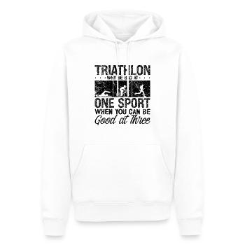 Triathlon Pourquoi être mauvais à l’entraînement Amateur de triathlon - Sweat à capuche Premium bio Homme - blanc - Devant - Nico (187cm)