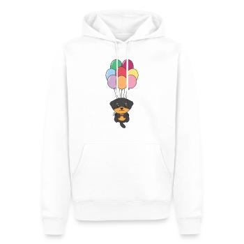 Rottweiler vole vers le sommet avec des ballons colorés - Sweat à capuche Premium bio Homme - blanc - Devant - Nico (187cm)