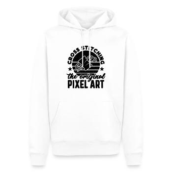 Couture croisée La couture rétro Pixel originale - Sweat à capuche Premium bio Homme - blanc - Devant - Nico (187cm)