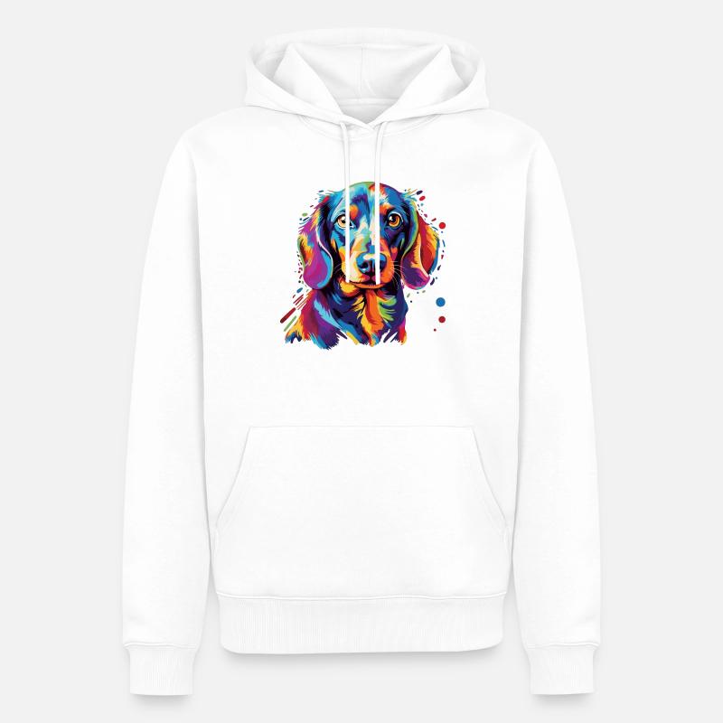 Wasserfarben Farbenfroher Dackel - Männer Premium Bio Hoodie - Weiß