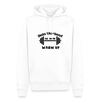 Dein Workout ist mein Warmup, Fitness Spruch - Männer Premium Bio Hoodie - Weiß - Vorne - Nico (187cm)