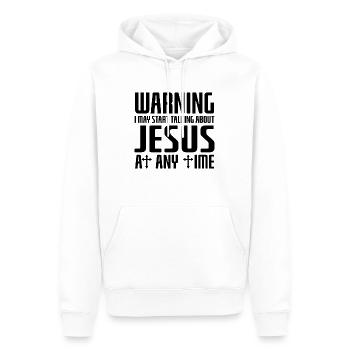 Warning I May Start Talking About Jesus - Men’s Premium Organic Hoodie - white - Front - Nico (187cm)