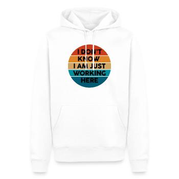 Ich weiß nicht, ich arbeite nur hier - Männer Premium Bio Hoodie - Weiß - Vorne - Nico (187cm)