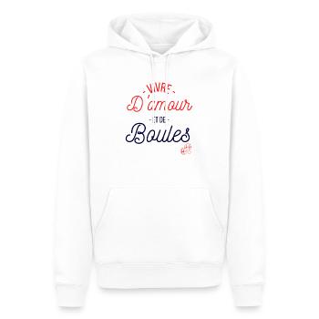 Idée Cadeau pétanque humoristique humour bouliste - Sweat à capuche Premium bio Homme - blanc - Devant - Nico (187cm)