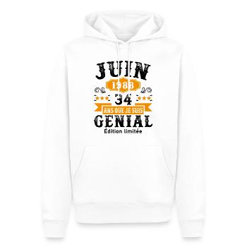34 Ans Anniversaire Vintage Né(e) en Juin 1988 - Sweat à capuche Premium bio Homme - blanc - Devant - Nico (187cm)