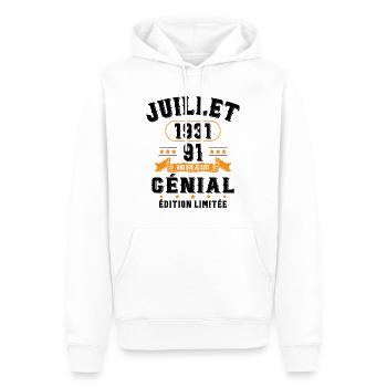 91 Ans Anniversaire Vintage Né(e) en Juillet 1931 - Sweat à capuche Premium bio Homme - blanc - Devant - Nico (187cm)