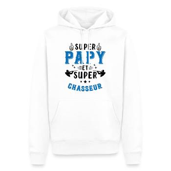 Super papy et Super Chasseur - Sweat à capuche Premium bio Homme - blanc - Devant - Nico (187cm)