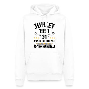 31 Ans Anniversaire Vintage Né(e) en Juillet 1991 - Sweat à capuche Premium bio Homme - blanc - Devant - Nico (187cm)
