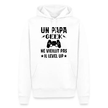 Un Papa Geek Ne Vieillit Pas Il Level Up - Sweat à capuche Premium bio Homme - blanc - Devant - Nico (187cm)