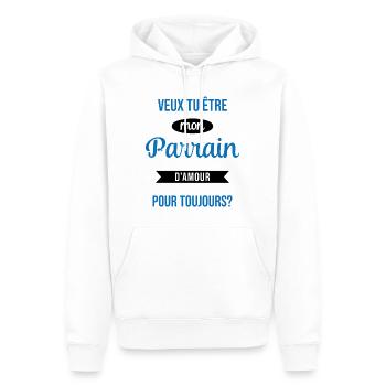 Veux Tu Être Mon Parrain d'amour pour toujours - Sweat à capuche Premium bio Homme - blanc - Devant - Nico (187cm)