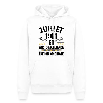 61 Ans Anniversaire Vintage Né(e) en Juillet 1961 - Sweat à capuche Premium bio Homme - blanc - Devant - Nico (187cm)