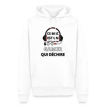 Ce mec est un gamer qui déchire rouge - Sweat à capuche Premium bio Homme - blanc - Devant - Nico (187cm)