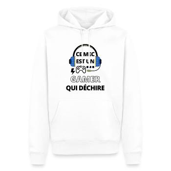 Ce mec est un gamer qui déchire bleu et jaune - Sweat à capuche Premium bio Homme - blanc - Devant - Nico (187cm)