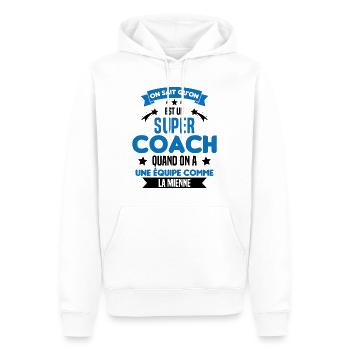 On Sait Qu'on Est Un Super Coach - Sweat à capuche Premium bio Homme - blanc - Devant - Nico (187cm)