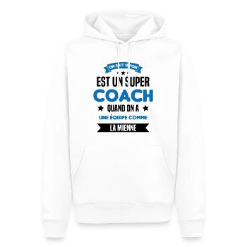 On Sait Qu'on Est Un Super Coach - Sweat à capuche Premium bio Homme - blanc - Devant - Nico (187cm)