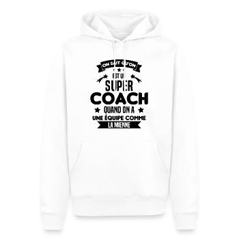 On Sait Qu'on Est Un Super Coach - Sweat à capuche Premium bio Homme - blanc - Devant - Nico (187cm)