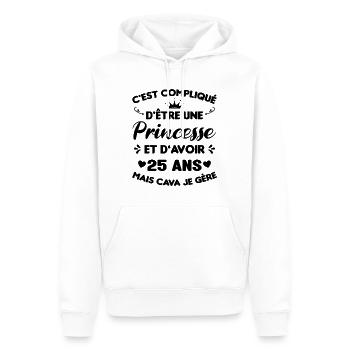 Princesse 25 Ans Anniversaire Idée Cadeau Vintage - Sweat à capuche Premium bio Homme - blanc - Devant - Nico (187cm)