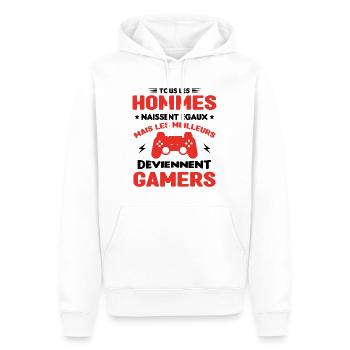 Tous Les Hommes Naissent Égaux - Meilleurs Gamers - Sweat à capuche Premium bio Homme - blanc - Devant - Nico (187cm)