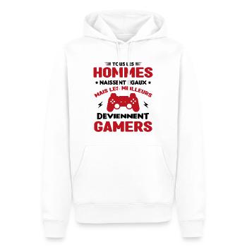 Tous Les Hommes Naissent Égaux - Meilleurs Gamers - Sweat à capuche Premium bio Homme - blanc - Devant - Nico (187cm)