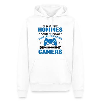 Tous Les Hommes Naissent Égaux - Meilleurs Gamers - Sweat à capuche Premium bio Homme - blanc - Devant - Nico (187cm)