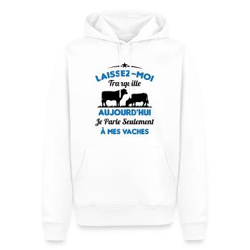 Je parle Seulement à Mes Vaches - Sweat à capuche Premium bio Homme - blanc - Devant - Nico (187cm)
