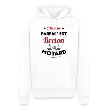 L'Homme Parfait Est Breton Motard - Sweat à capuche Premium bio Homme - blanc - Devant - Nico (187cm)
