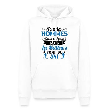 Ski - Hommes naissent égaux meilleurs font du ski - Sweat à capuche Premium bio Homme - blanc - Devant - Nico (187cm)