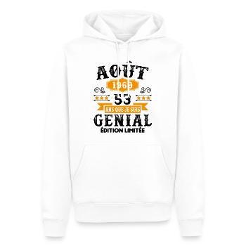 53 Ans Anniversaire Vintage Né(e) en Août 1969 - Sweat à capuche Premium bio Homme - blanc - Devant - Nico (187cm)