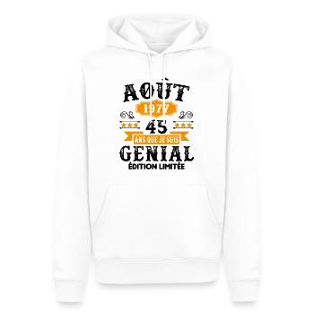 45 Ans Anniversaire Vintage Né(e) en Août 1977 - Sweat à capuche Premium bio Homme - blanc - Devant - Nico (187cm)