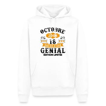 18 Ans Anniversaire Vintage Né(e) en Octobre 2004 - Sweat à capuche Premium bio Homme - blanc - Devant - Nico (187cm)