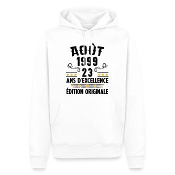 23 Ans Anniversaire Vintage Né(e) en Août 1999 - Sweat à capuche Premium bio Homme - blanc - Devant - Nico (187cm)